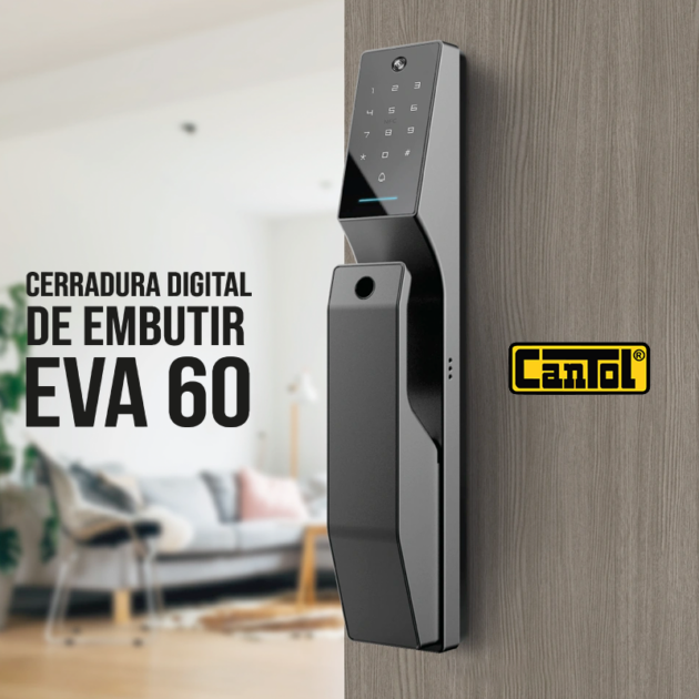 CERRADURA DIGITAL INTELIGENTE EVA-60-14 EMBUTIR GRAFITO